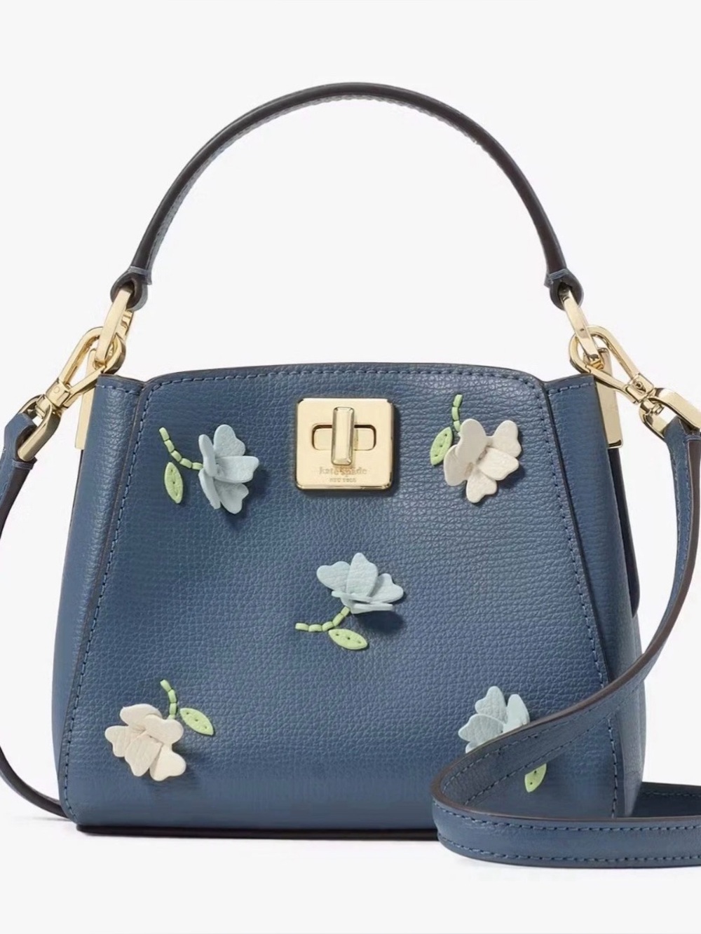 NWT kate spade MINI Navy Blue Floral Appliqué Top-Handle Satchel